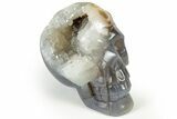 Polished Banded Agate Skull with Quartz Crystal Pocket #237075-1